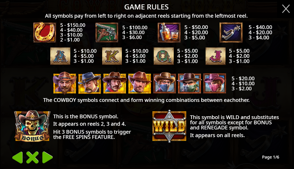 Cowboys Gold wilds,bonuses and free spins